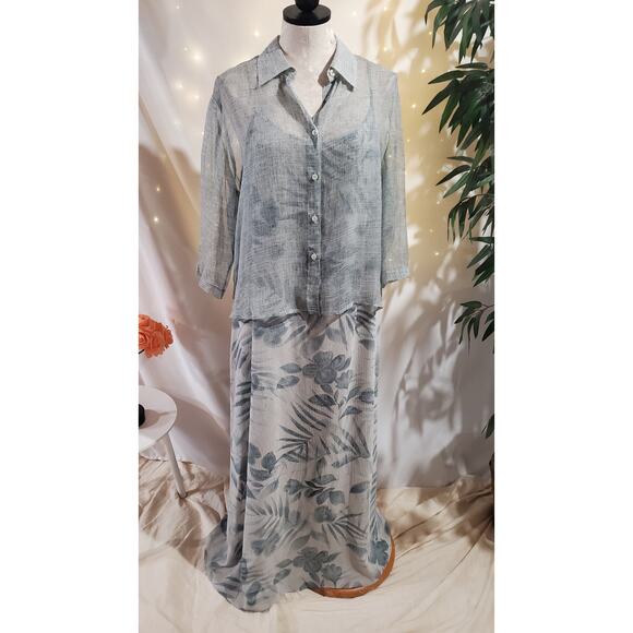 Vtg Jones New York 100% Silk Tropical Floral Maxi Dress Jacket 2 Pc Set Size 14 - Picture 2 of 10